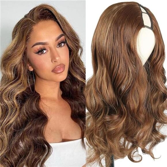 Long Body Body V Part Wig for Black Women Highlight Brown U/V Part Wig